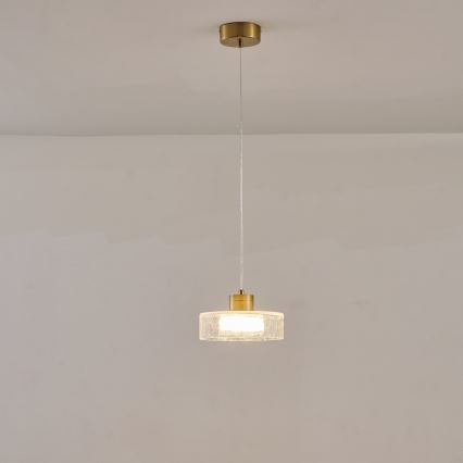 LED ljuskrona med textilsladd LED/8W/230V 3000K guld/genomskinlig pr. 20 cm