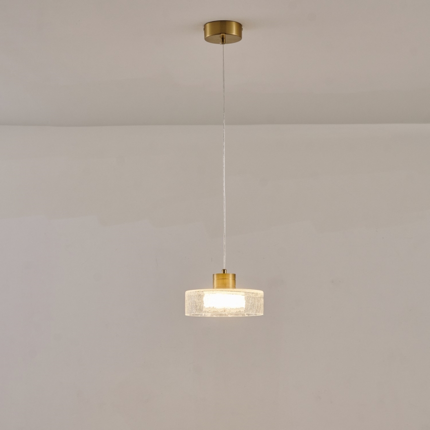 LED ljuskrona med textilsladd LED/8W/230V 3000K guld/genomskinlig pr. 20 cm
