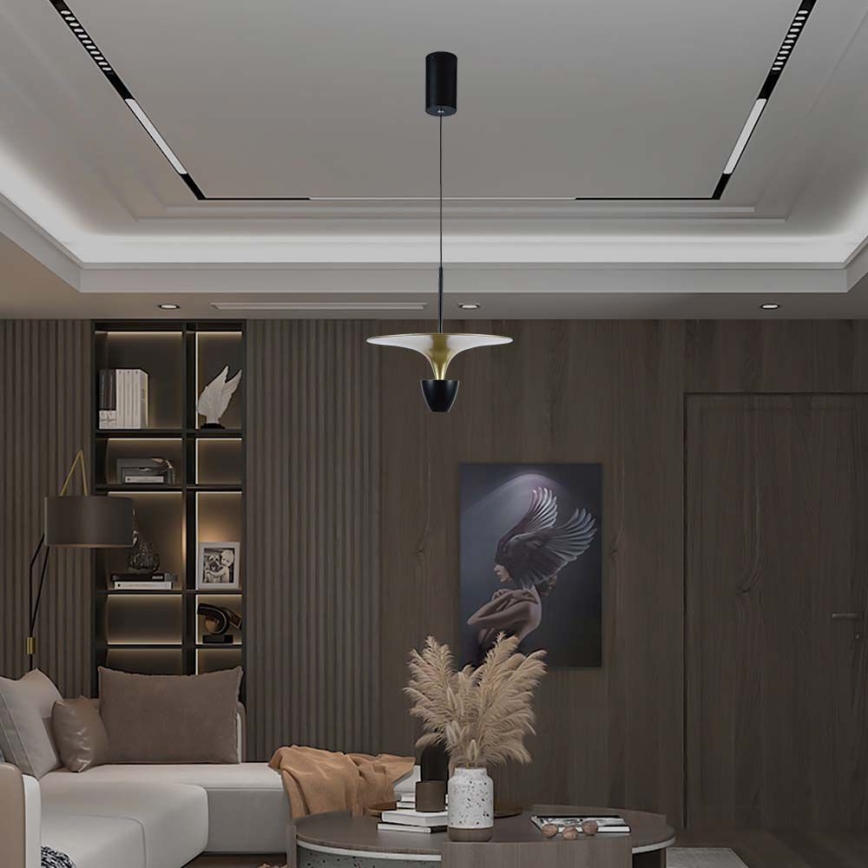 LED ljuskrona med textilsladd LED/9W/230V 4000K svart/guld