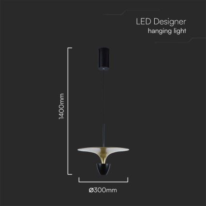 LED ljuskrona med textilsladd LED/9W/230V 4000K svart/guld