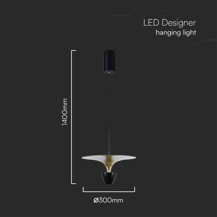LED ljuskrona med textilsladd LED/9W/230V 4000K svart/guld