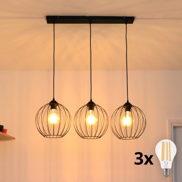 LED ljuskrona med textilsladd MERCURE 3xE27/15W/230V