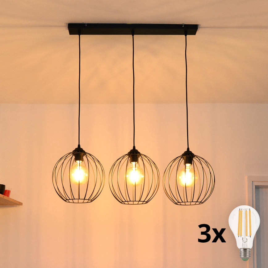 LED ljuskrona med textilsladd MERCURE 3xE27/15W/230V