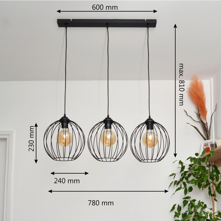 LED ljuskrona med textilsladd MERCURE 3xE27/15W/230V