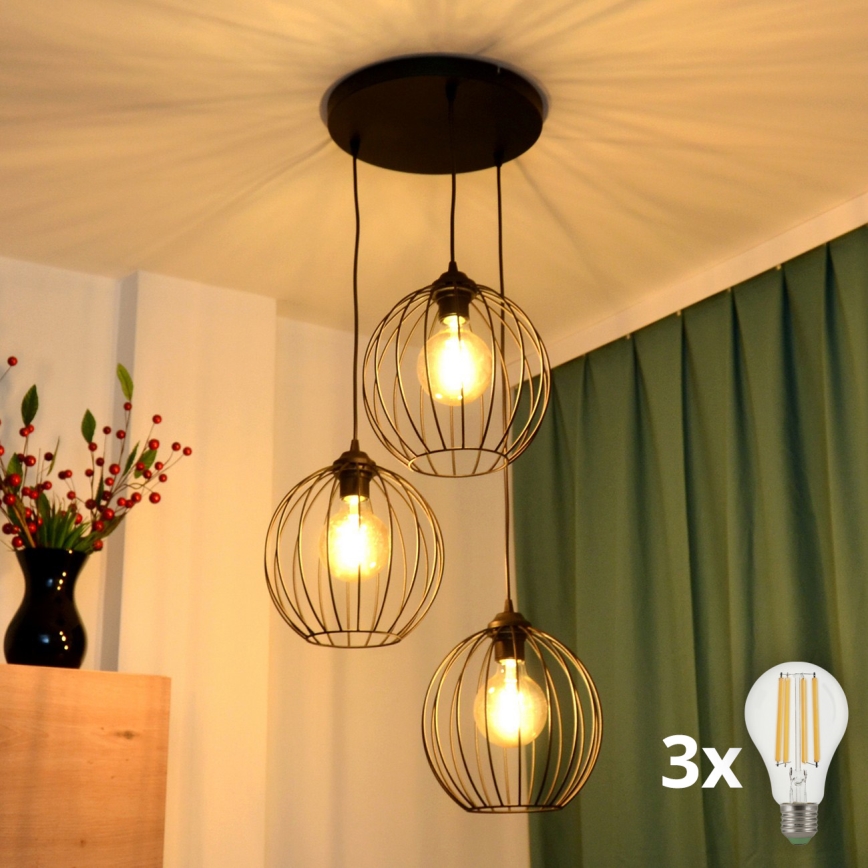 LED ljuskrona med textilsladd MERCURE 3xE27/15W/230V ø 50 cm svart