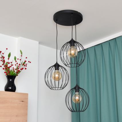 LED ljuskrona med textilsladd MERCURE 3xE27/15W/230V ø 50 cm svart