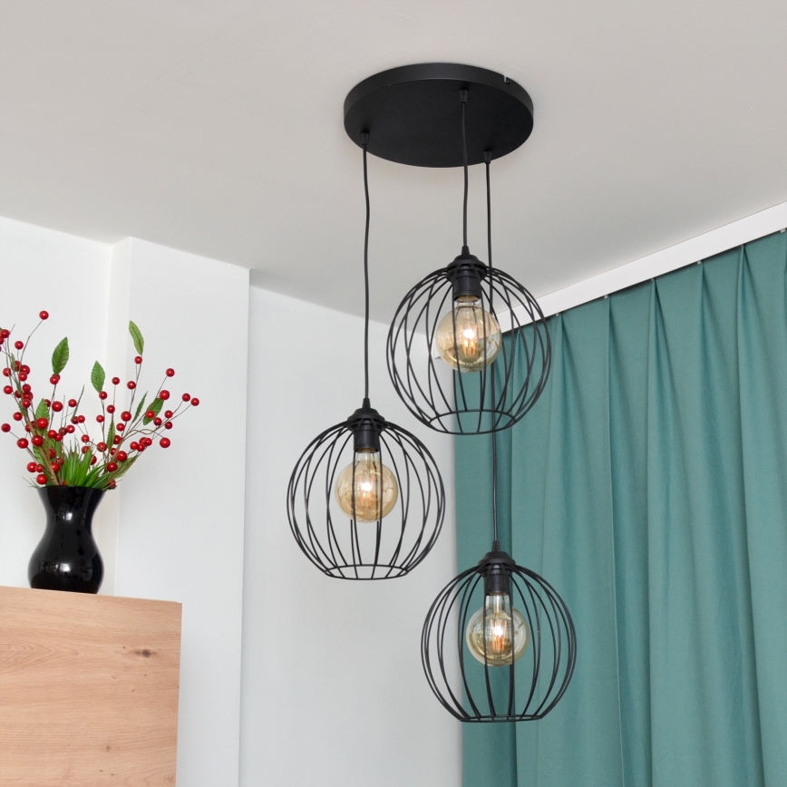 LED ljuskrona med textilsladd MERCURE 3xE27/15W/230V ø 50 cm svart