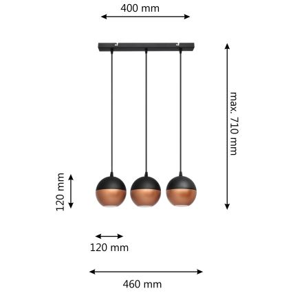 LED ljuskrona med textilsladd MIDWAY 3xGU10/4,8W/230V svart/koppar