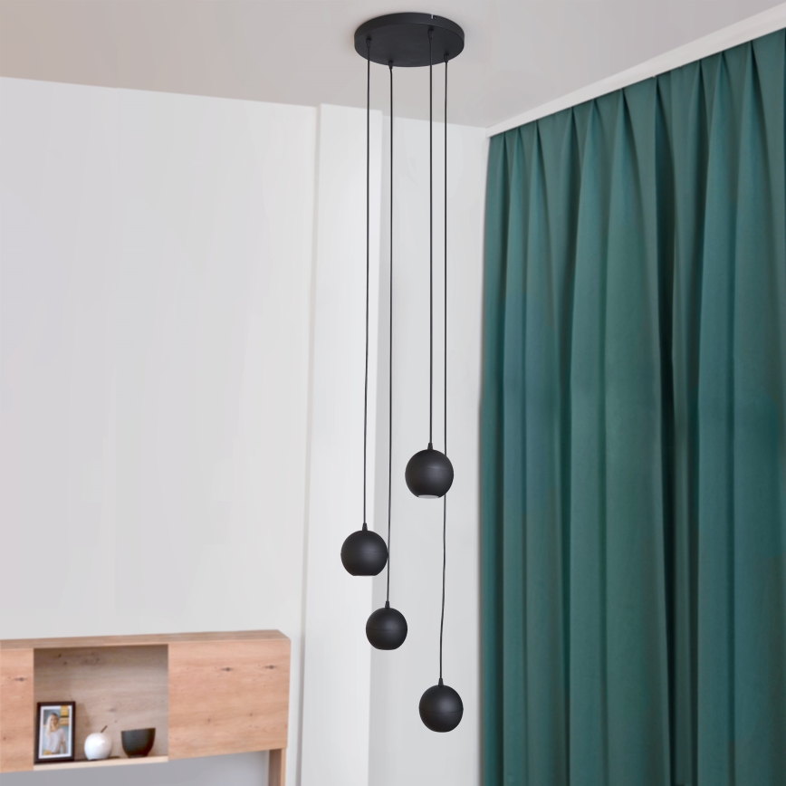 LED ljuskrona med textilsladd MIDWAY 4xGU10/4,8W/230V svart