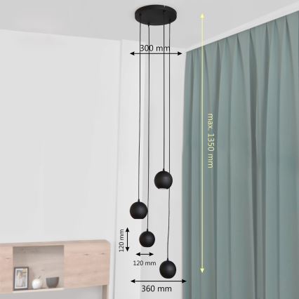 LED ljuskrona med textilsladd MIDWAY 4xGU10/4,8W/230V svart
