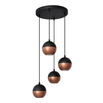 LED ljuskrona med textilsladd MIDWAY 4xGU10/4,8W/230V svart/koppar