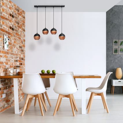 LED ljuskrona med textilsladd MIDWAY 4xGU10/4,8W/230V svart/koppar