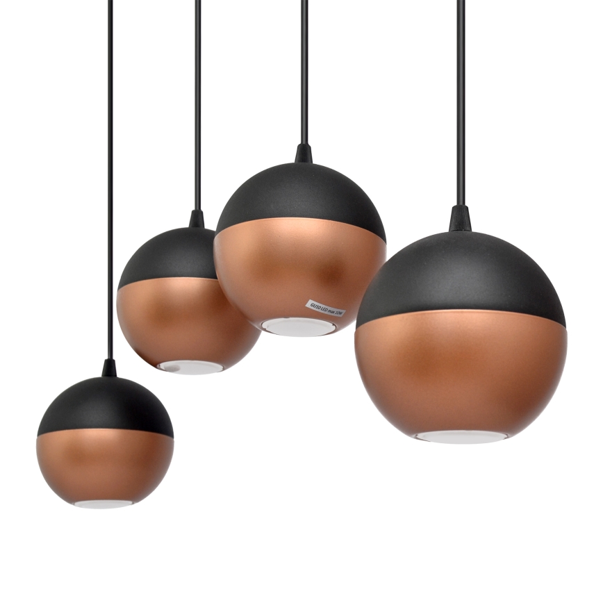LED ljuskrona med textilsladd MIDWAY 4xGU10/4,8W/230V svart/koppar