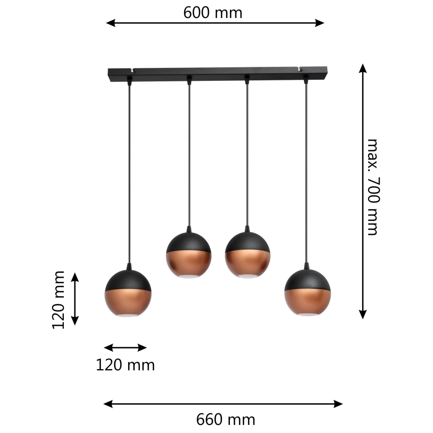 LED ljuskrona med textilsladd MIDWAY 4xGU10/4,8W/230V svart/koppar