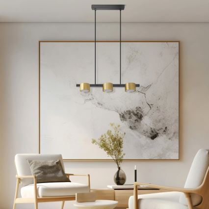 LED ljuskrona med textilsladd MIRELLA 3xGX53/6W/230V guld/svart