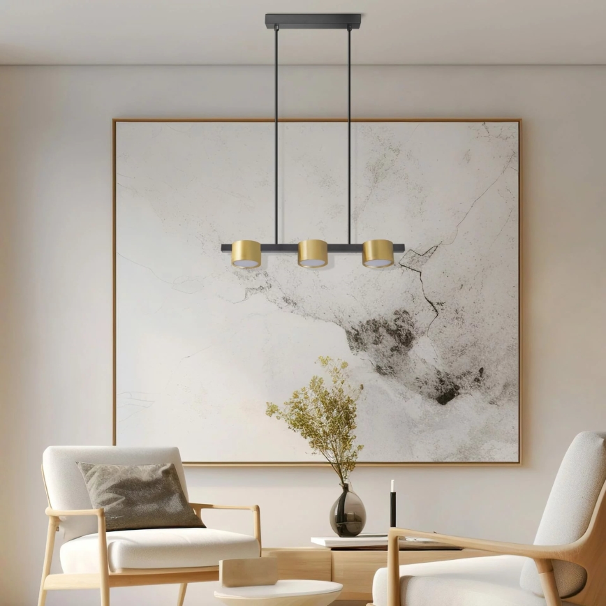 LED ljuskrona med textilsladd MIRELLA 3xGX53/6W/230V guld/svart
