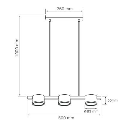 LED ljuskrona med textilsladd MIRELLA 3xGX53/6W/230V guld/svart