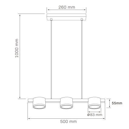 LED ljuskrona med textilsladd MIRELLA 3xGX53/6W/230V svart
