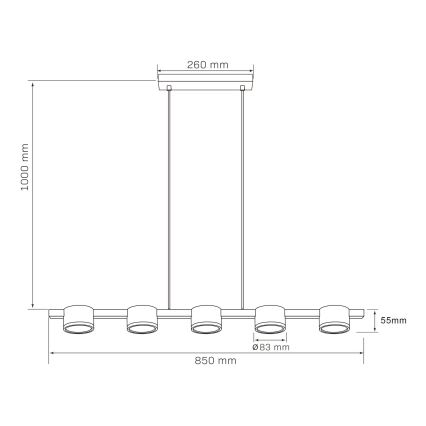 LED ljuskrona med textilsladd MIRELLA 5xGX53/6W/230V svart