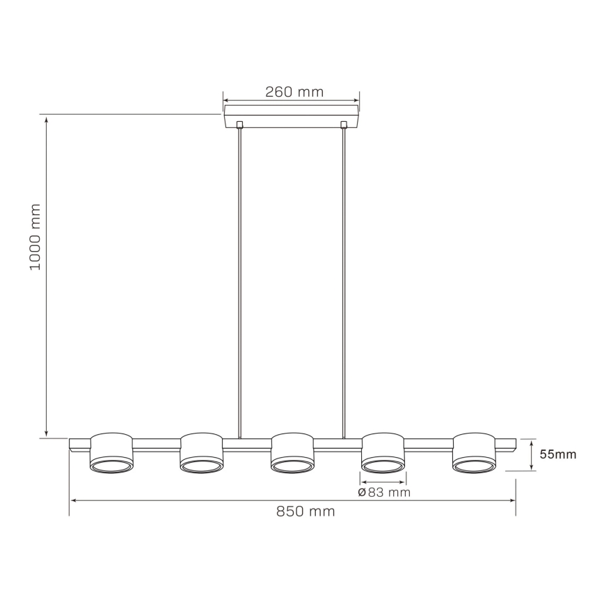 LED ljuskrona med textilsladd MIRELLA 5xGX53/6W/230V svart
