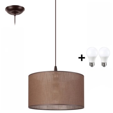 LED ljuskrona med textilsladd NOEL 1xE27/60W/230V brun