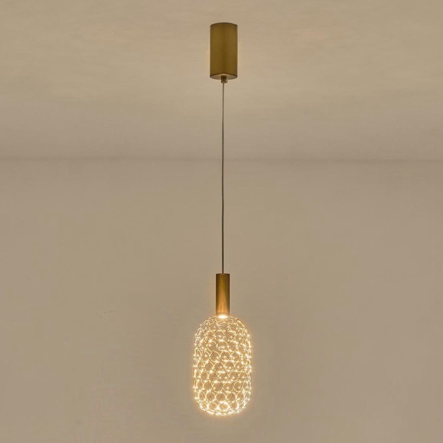LED ljuskrona med textilsladd PERFORATO LED/6,3W/230V 3000K guld diameter 13 cm