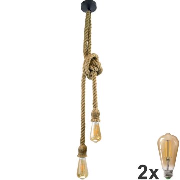 LED ljuskrona med textilsladd ROPE 2xE27/10W/230V