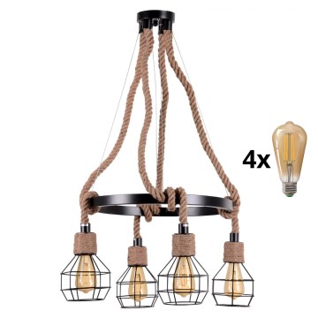 LED ljuskrona med textilsladd ROPE ALEGRA 4xE27/10W/230V