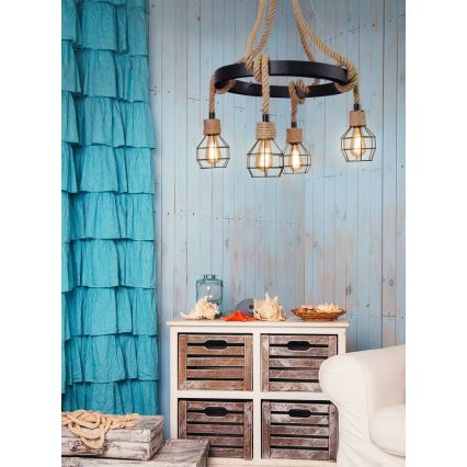 LED ljuskrona med textilsladd ROPE ALEGRA 4xE27/10W/230V