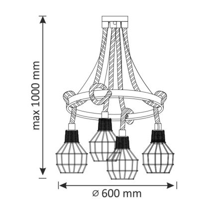 LED ljuskrona med textilsladd ROPE ALEGRA 4xE27/10W/230V