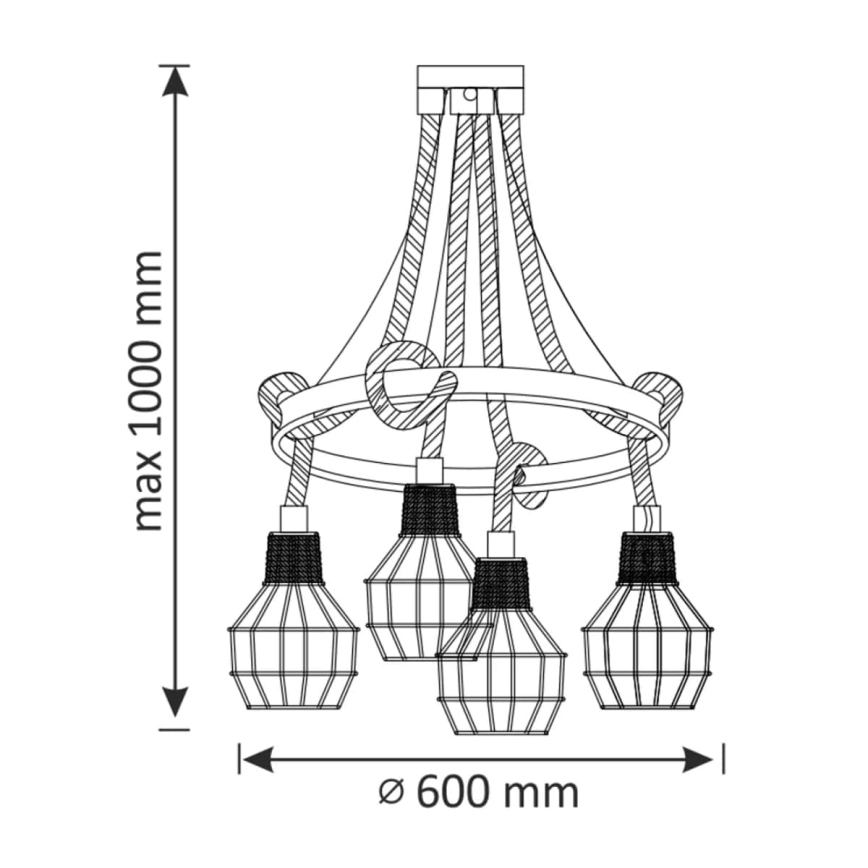 LED ljuskrona med textilsladd ROPE ALEGRA 4xE27/10W/230V
