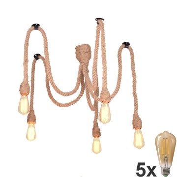 LED ljuskrona med textilsladd ROPE CASA 5xE27/10W/230V spindel