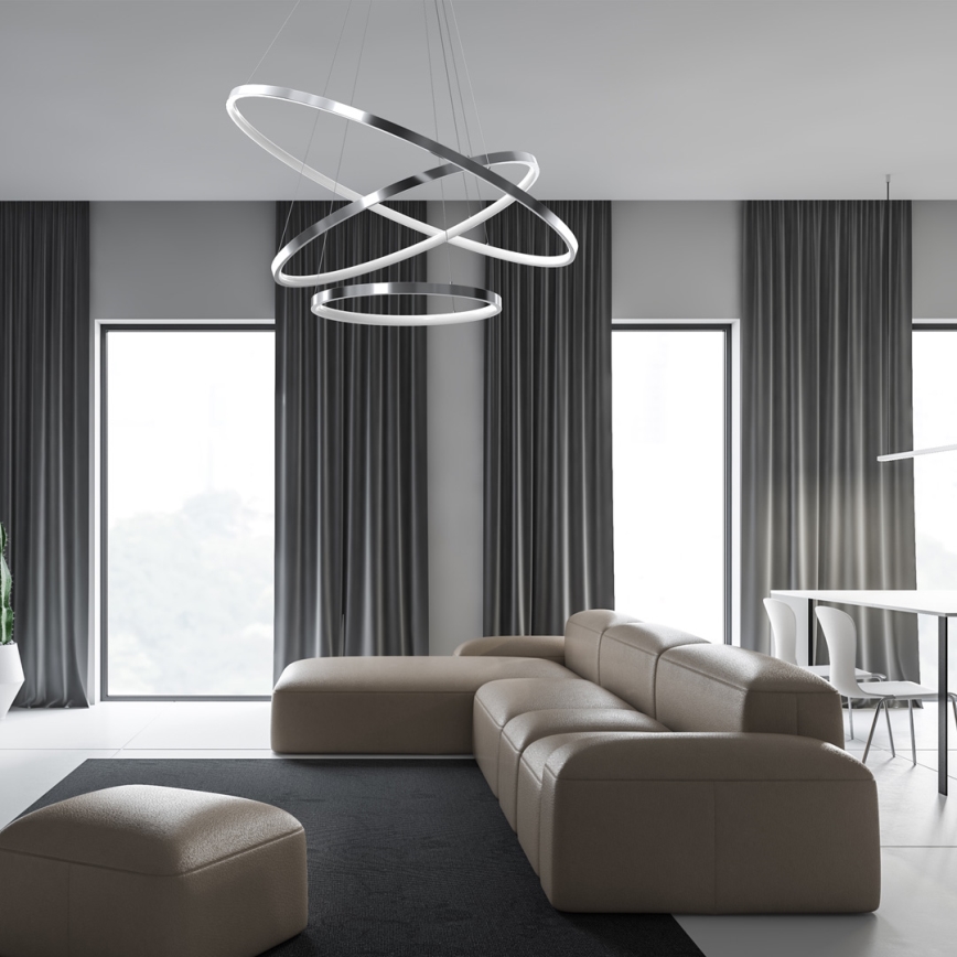LED ljuskrona med textilsladd ROTONDA LED/93W/230V skinande krom