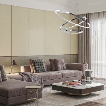 LED ljuskrona med textilsladd ROTONDA LED/93W/230V skinande krom