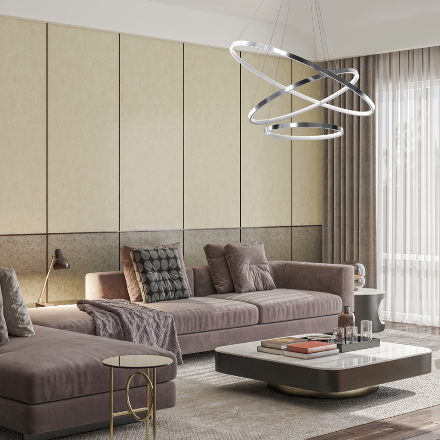LED ljuskrona med textilsladd ROTONDA LED/93W/230V skinande krom