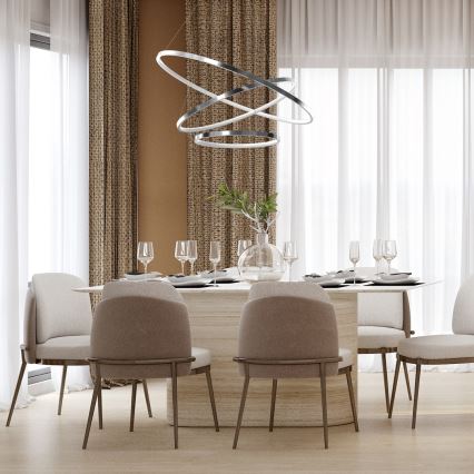 LED ljuskrona med textilsladd ROTONDA LED/93W/230V skinande krom