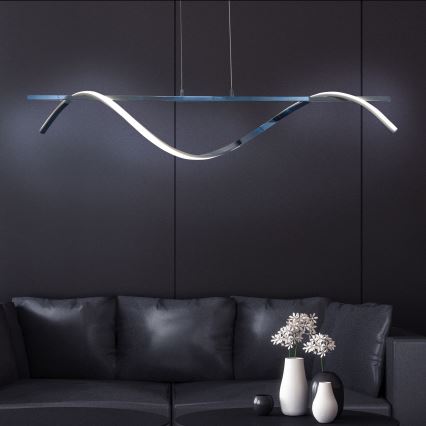 LED ljuskrona med textilsladd RUMBA LED/23W/230V 4000K skinande krom