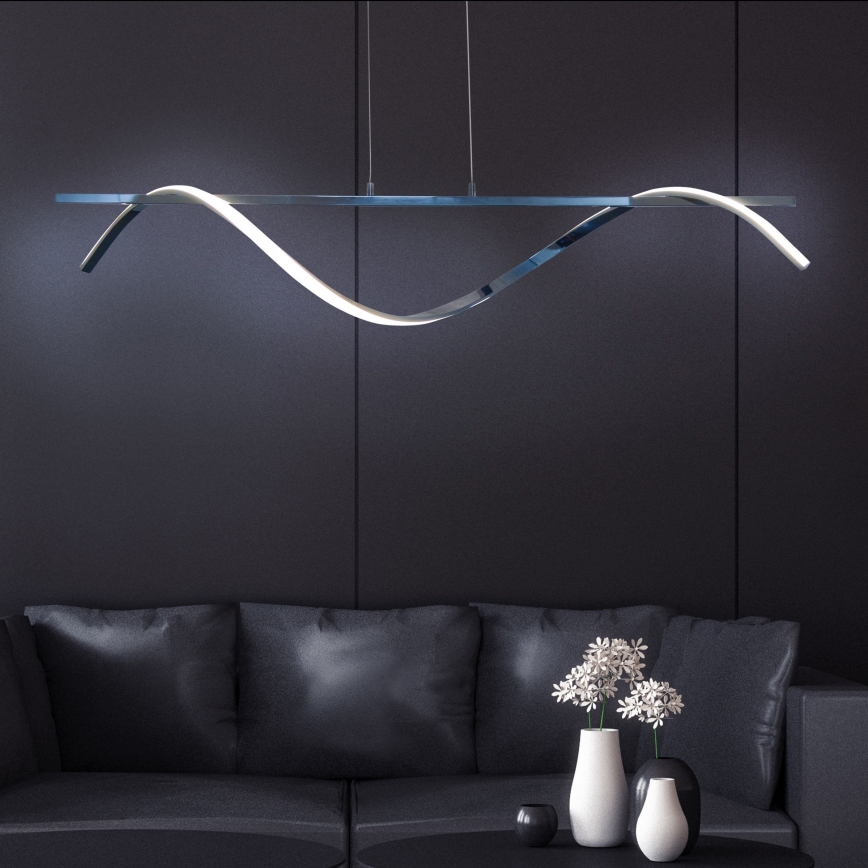 LED ljuskrona med textilsladd RUMBA LED/23W/230V 4000K skinande krom