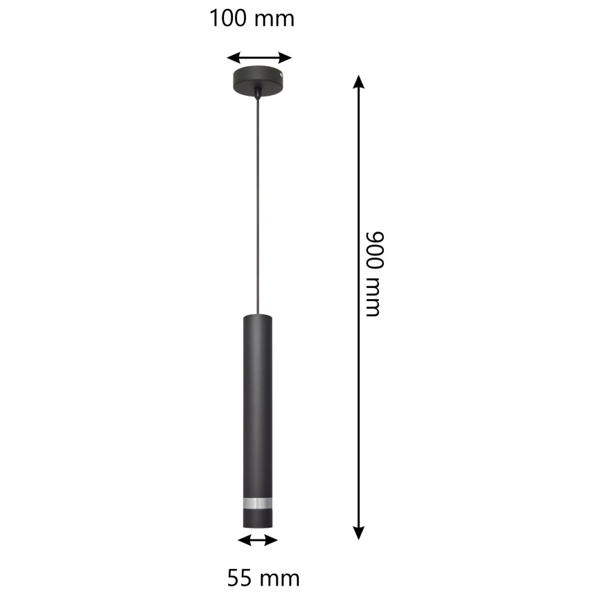 LED ljuskrona med textilsladd TUBA 1xGU10/4,8W/230V svart/skinande krom