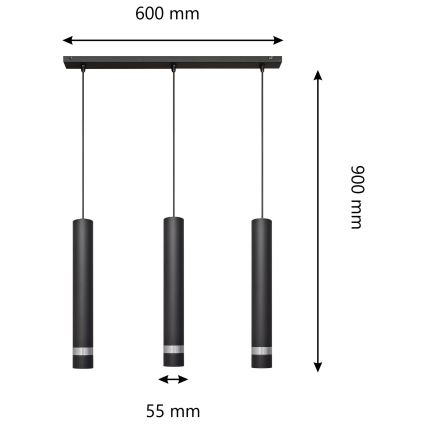 LED ljuskrona med textilsladd TUBA 3xGU10/4,8W/230V svart/skinande krom