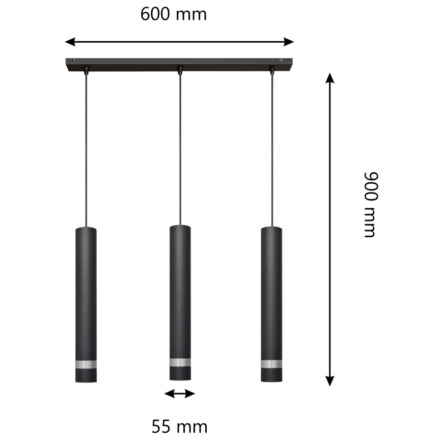 LED ljuskrona med textilsladd TUBA 3xGU10/4,8W/230V svart/skinande krom