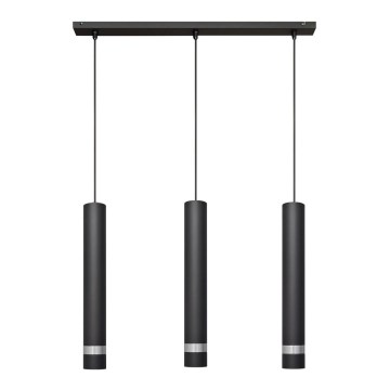 LED ljuskrona med textilsladd TUBA 3xGU10/4,8W/230V svart/skinande krom