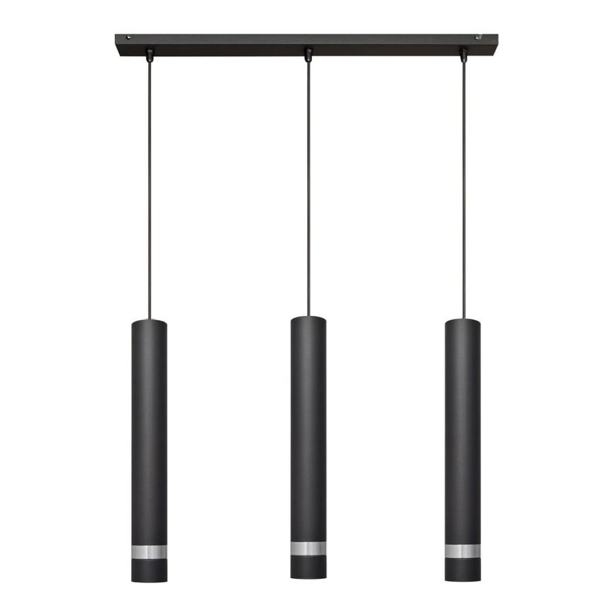 LED ljuskrona med textilsladd TUBA 3xGU10/4,8W/230V svart/skinande krom