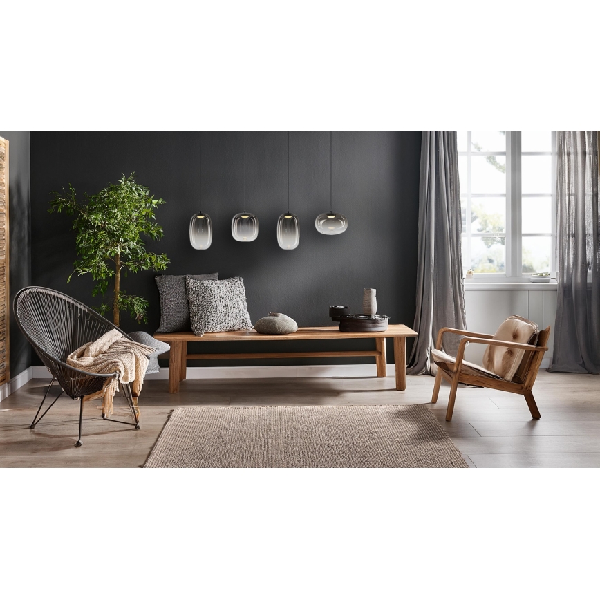 LED ljuskrona med textilsladd VASO LED/15W/230V svart/rökig