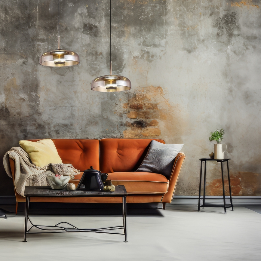 LED ljuskrona med textilsladd VETRO LED/6W/230V diameter 23 cm beige/svart