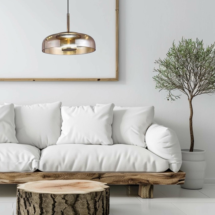 LED ljuskrona med textilsladd VETRO LED/6W/230V diameter 23 cm beige/svart