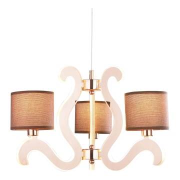 LED ljuskrona med upphängningsrem AMBROSIA 3xE14/40W/230V + LED/18,4W koppar