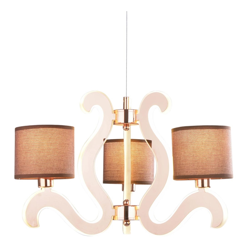 LED ljuskrona med upphängningsrem AMBROSIA 3xE14/40W/230V + LED/18,4W koppar