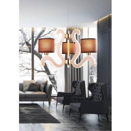 LED ljuskrona med upphängningsrem AMBROSIA 3xE14/40W/230V + LED/18,4W koppar