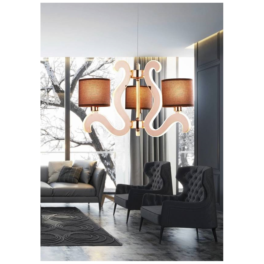 LED ljuskrona med upphängningsrem AMBROSIA 3xE14/40W/230V + LED/18,4W koppar